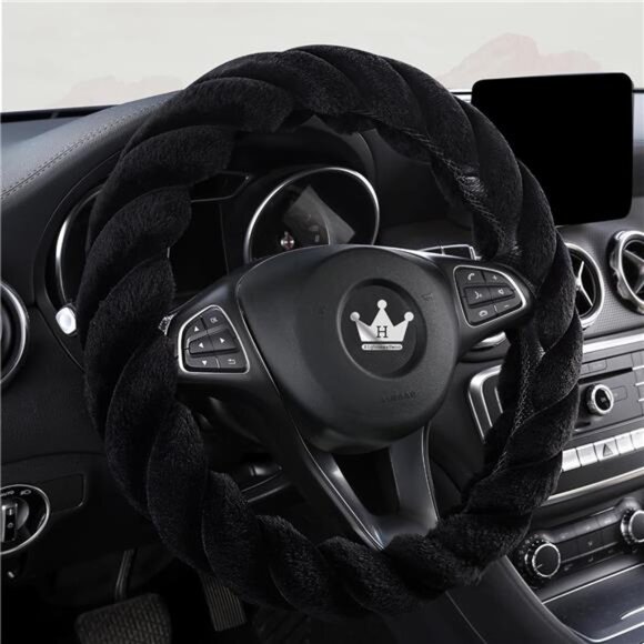Luxury Fluffy Winter Car Steering Wheel Cover for Women Soft Warm Plush Cute - Picture 2 of 8